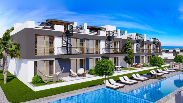 1_1+1 apart 4.jpg4 Modern 1-bedroom garden apartment in Spectra Project Lapta featuring stylish interior design, open-plan kitchen, spacious living area, and scenic mountain and pool views in North Cyprus.