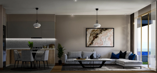 1_2 – foto.jpg2 Modern townhouse Project in Lapta Kyrenia featuring stylish interior design, open-plan kitchen, spacious living area, and scenic mountain and pool views in North Cyprus.