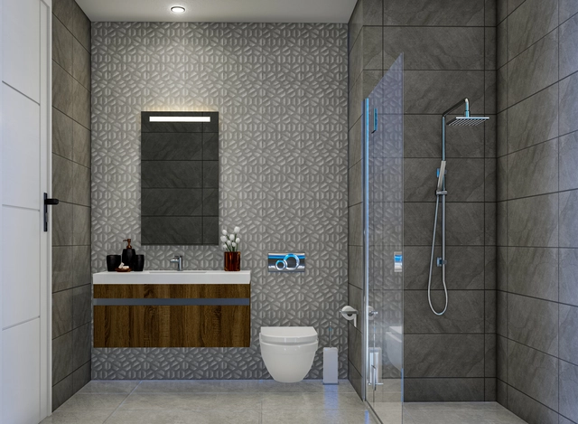 Modern townhouse Project in Lapta Kyrenia featuring stylish interior design, open-plan kitchen, spacious living area, and scenic mountain and pool views in North Cyprus.