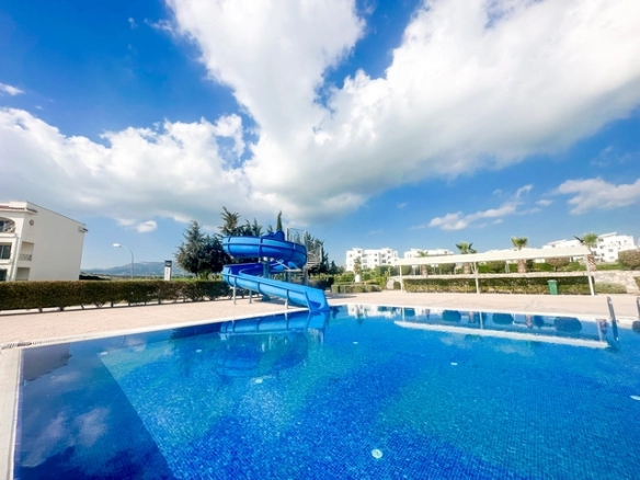 1 bedroom furnished apartment for sale in Boaz Iskele North Cyprus near Long Beach with pool complex.