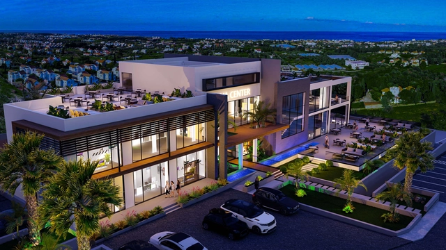 spectra facilities (5).jpg5 Modern 1-bedroom garden apartment in Spectra Project Lapta featuring stylish interior design, open-plan kitchen, spacious living area, and scenic mountain and pool views in North Cyprus.